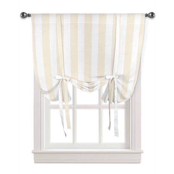Simple Cream Stripes Tie Up Curtains for Kitchen Bathroom Bedroom Windows 63 Inch Length, Geometric Vertical Linens Modern Minimalism Balloon Drape Curtains Shade Rod Pocket Curtain Panel, 52"x45"