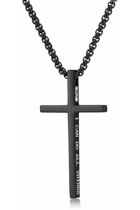 Simple Cross Necklace Inspirational Bible Verse Cross Pendant Chain I Can Do All Things Stainless Steel Necklaces Gifts for Women Men