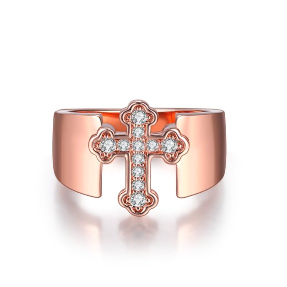 Simple Cross Shape Micro Inlaid Zircon Rose Gold Plated Women's Ring