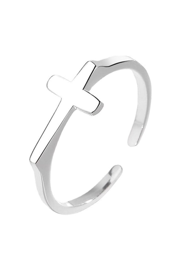 Simple Cross Sterling Silver Open Statement Rings Finger Band for Women