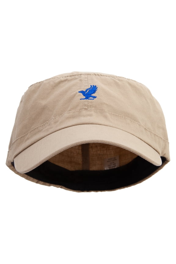 Simple Crow Logo Embroidered Big Size Fitted Ripstop Cotton Military Army Cap - Khaki 2XL-3XL