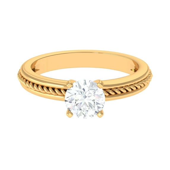Rosec Jewels Simple Cubic Zirconia Solitaire Ring with Twisted Rope for Women (5 mm), 14K Yellow Gold, US 4.50