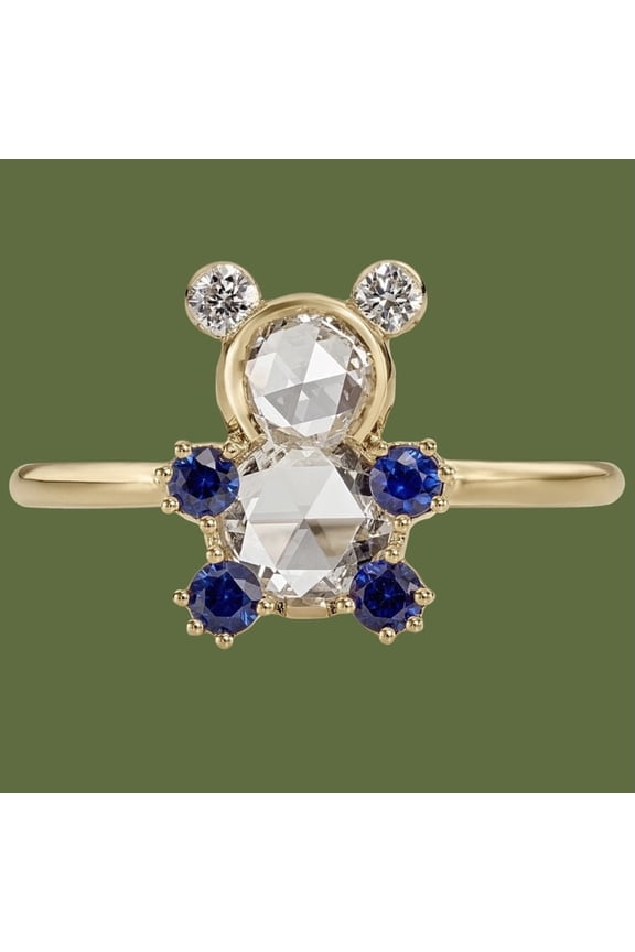 Simple Cute Bear Ring Niche Design Paradise Series Gemstone Jewelry Birthday Gift