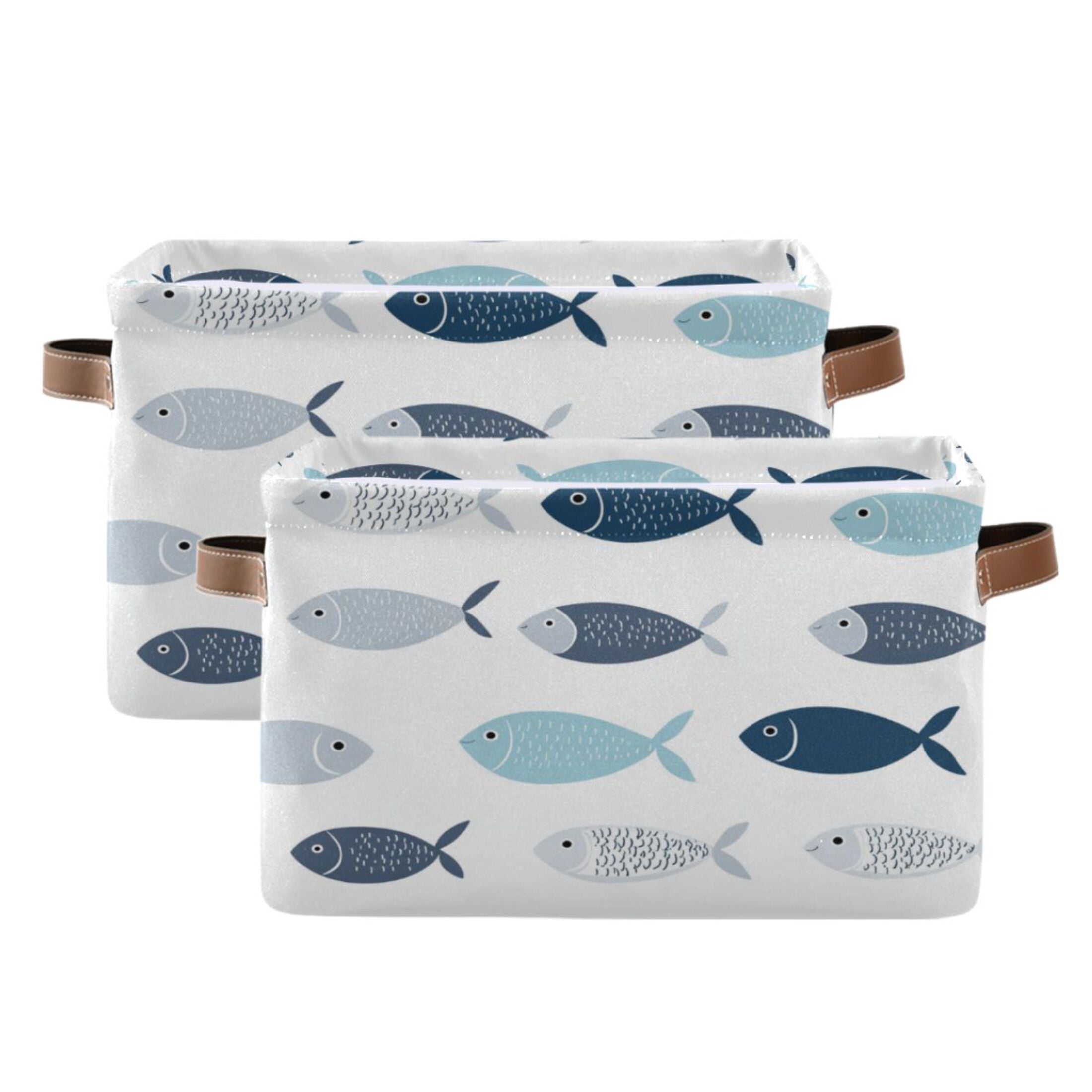 Simple and Cute Fish Foldable Storage Basket,Canvas Fabric Foldable Storage Bins with Handles Open Home Storage Bins Boxes for Toy Book Shelf Closet Baskets