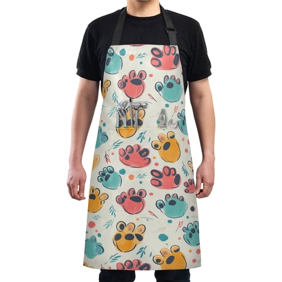 Simple Cute Paw Chef Kitchen Apron with Pockets for Women Waterproof Aprons for Cooking Baking