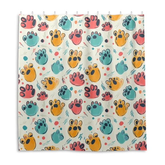 Simple Cute Paw Shower Curtain Liner 66x72 Inch Waterproof Shower Curtains Decorative Bathroom with 12 Pack Hooks