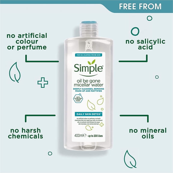 Simple Daily Skin Detox Oil Be Gone Micellar Water 400 ml Pack of 3