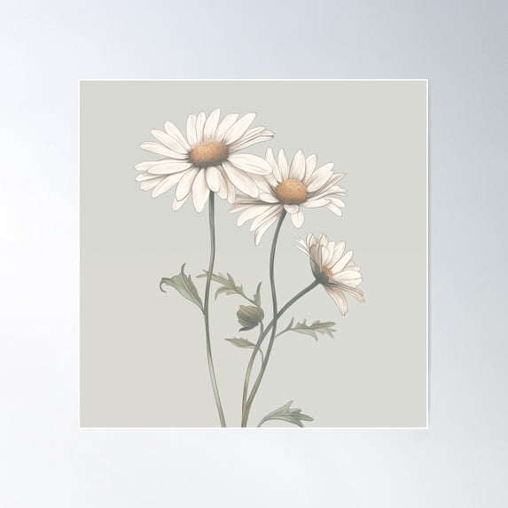 Simple Daisy Design Poster Wall Art, Modern Wall Decor For Living Room Bedroom, 17x17 UNFRAMED