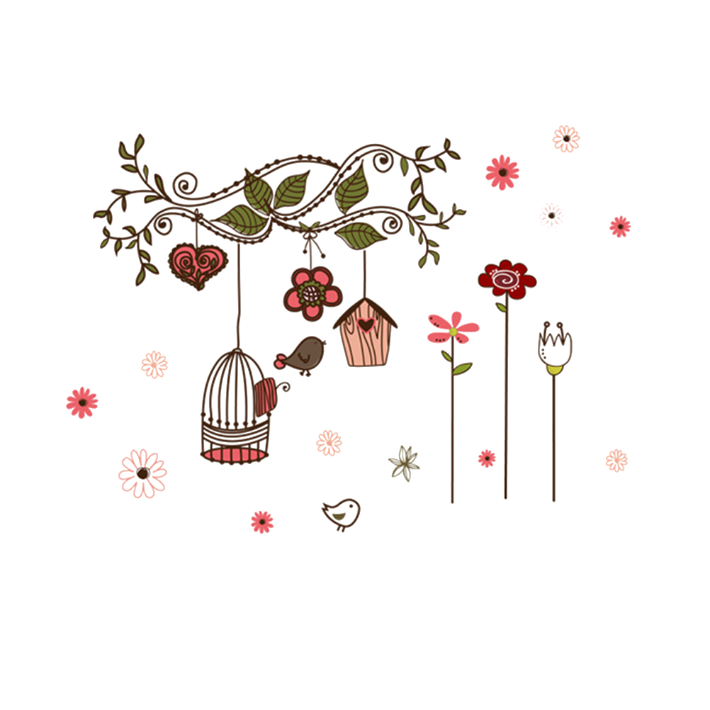 Simple Decals Flower and Birds Cosy DIY Art Mural Decors Removable