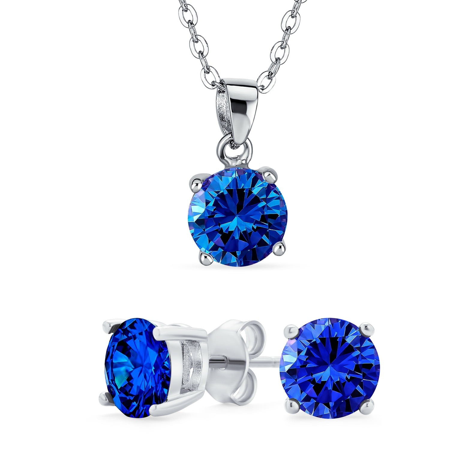 Simple Delicate 2CT Solitaire Round Blue Pendant Stud Earrings