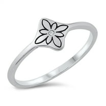 Simple Delicate Studded Flower Ring .925 Sterling Silver Band White CZ Jewelry Female Size 8