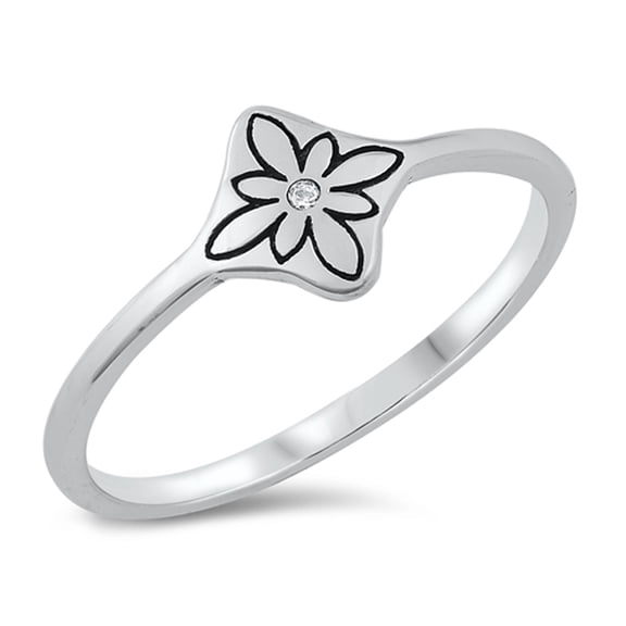 Simple Delicate Studded Flower Ring .925 Sterling Silver Band White CZ Jewelry Female Size 8