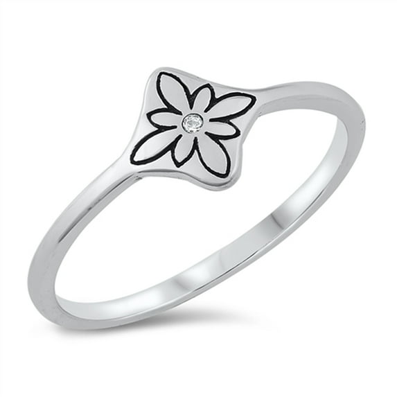 Simple Delicate Studded Flower Ring .925 Sterling Silver Band White CZ Jewelry Female Size 9