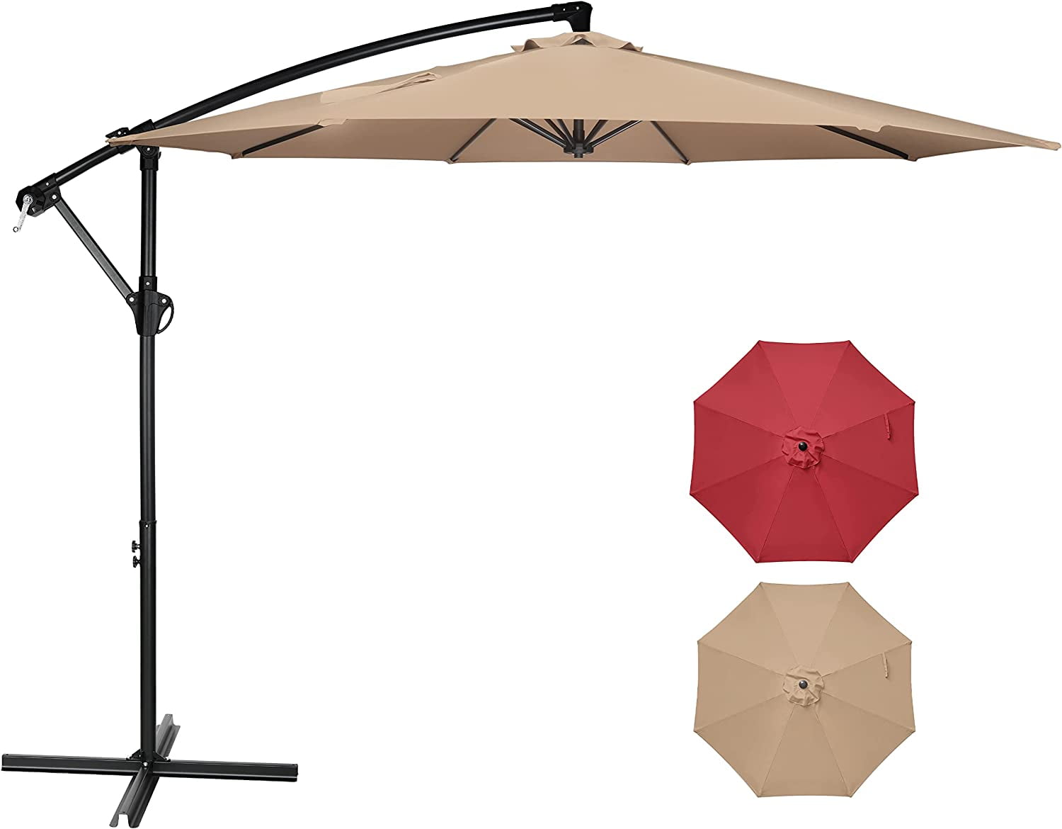 Tan 10ft Offset Cantilever Patio Umbrella with Crank and Cross Base