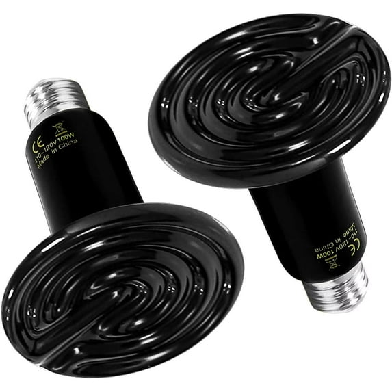 Simple Deluxe 100W 2-Pack Ceramic Heat Emitter, No Light Emitting Light Bulbs, Ceramic Heat Lamp for Reptiles, Amphibian, Chicken, Dog, Cat