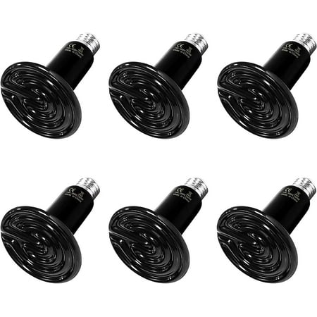 Simple Deluxe 100W 6-Pack Ceramic Heat Emitter, No Light Emitting Light Bulbs, Ceramic Heat Lamp for Reptiles, Amphibian, Chicken, Dog, Cat