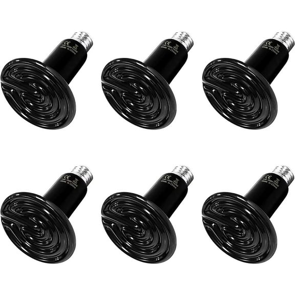 Simple Deluxe 100W 6-Pack Ceramic Heat Emitter, No Light Emitting Light Bulbs, Ceramic Heat Lamp for Reptiles, Amphibian, Chicken, Dog, Cat