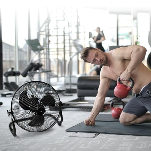 Simple Deluxe 12 Inch Battery Operated Floor Fan, Rechargeable Powered High Velocity Fan with Metal Blade, Portable Cordless Floor Fan for Outdoor, Camping, Travel