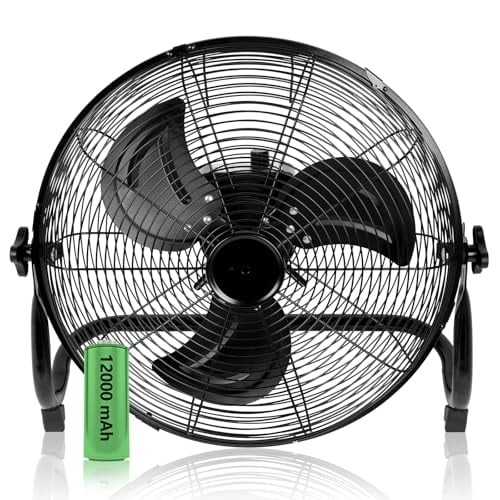 Simple Deluxe 12 Inch Battery Operated Floor Fan, Rechargeable Powered High Velocity Fan with Metal , Portable Cordless Floor Fan for Outdoor, Camping, Travel