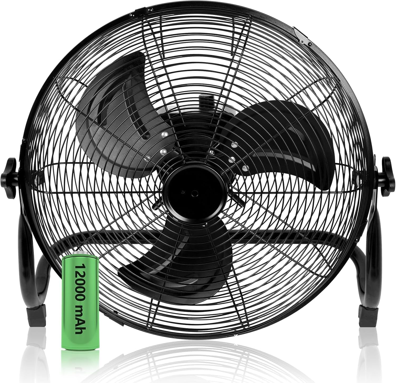 Simple Deluxe 12-Inch Rechargeable Floor Fan, High-Velocity Battery-Powered Fan with Metal Blades, Portable Cordless Design for Outdoor, Camping, and Travel