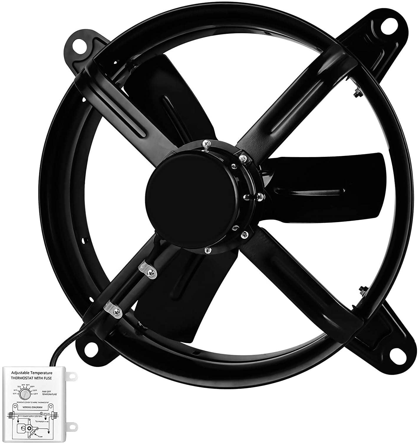 14 Inch Black Galvanized Steel Attic Ventilation Fan