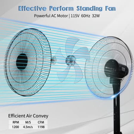 Simple Deluxe 15" Adjustable 12 Levels Speed Pedestal Stand Fan with Remote Control,1 Pack