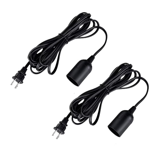 Simple Deluxe 15 Feet 360W Extension Hanging Lantern Pendant Light Lamp Cord Cable E26 Socket On/Off Switch (No Bulb Included), 2 Pack, Black