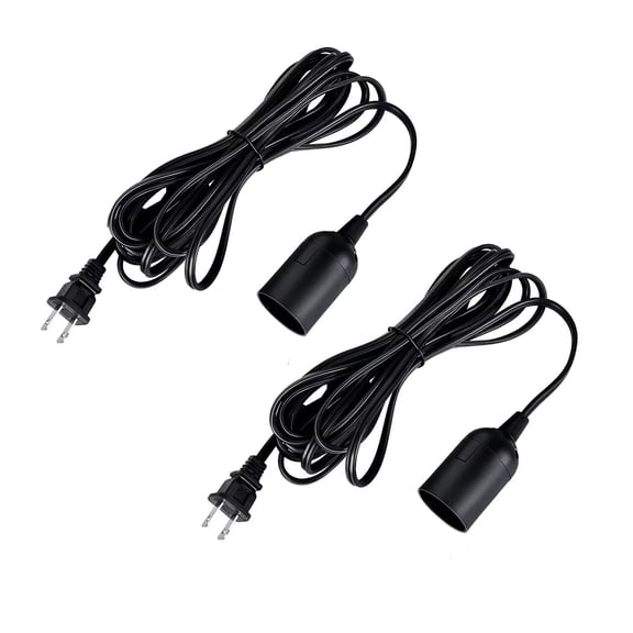 Simple Deluxe 15 Feet 360W Extension Hanging Lantern Pendant Light Lamp Cord Cable E26 Socket On/Off Switch (No Bulb Included), 2 Pack, Black