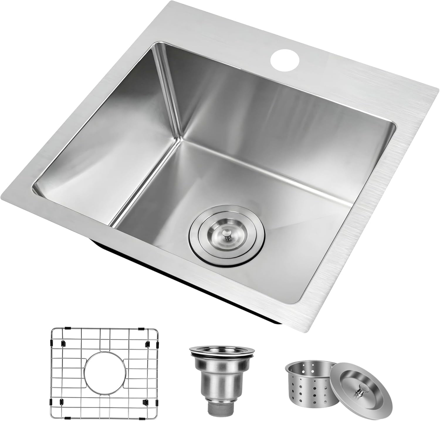 Simple Deluxe 15-Inch Top-Mount Workstation Kitchen Sink, 20 Gauge ...