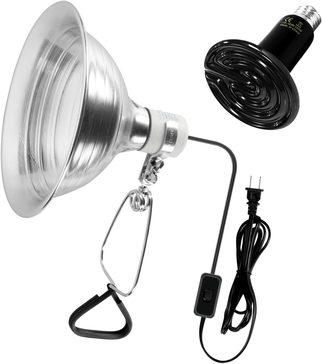 Simple Deluxe 150W Ceramic Reptile Heat Lamp Bulb with 8.5" Aluminum Reflector Combo for