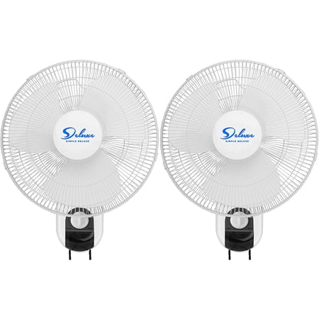Simple Deluxe 16 Inch Wall Mount Fans, Digital Household Oscillating Fans with Adjustable Tilt, 90 Degree, 3 Speed Settings, White, 2 Pack