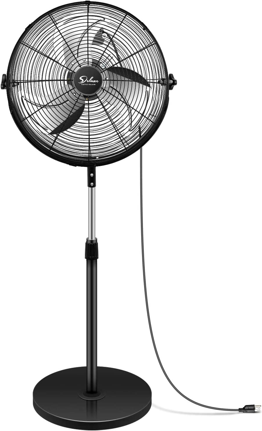 Black Adjustable Height Industrial Floor Fan with Three Speed Settings
