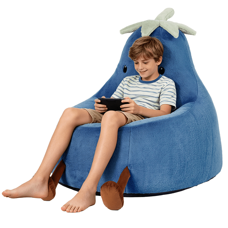 Simple Deluxe 2.5 ft Kids Bean Bag Chair, Faux Rabbit Fur Round Sofa with Handle and Washable Cover, Dark Blue