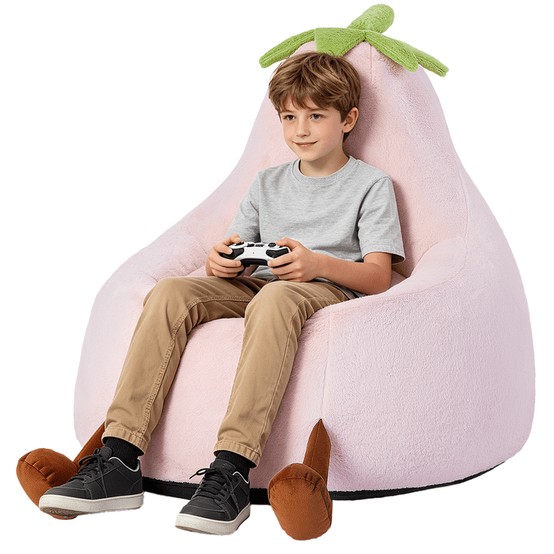Simple Deluxe 2.5 ft Kids Bean Bag Chair, Faux Rabbit Fur Round Sofa with Handle and Washable Cover, Pink