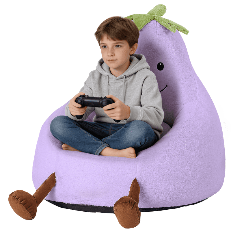 Simple Deluxe 2.5 ft Kids Bean Bag Chair, Faux Rabbit Fur Round Sofa with Handle and Washable Cover, Purple