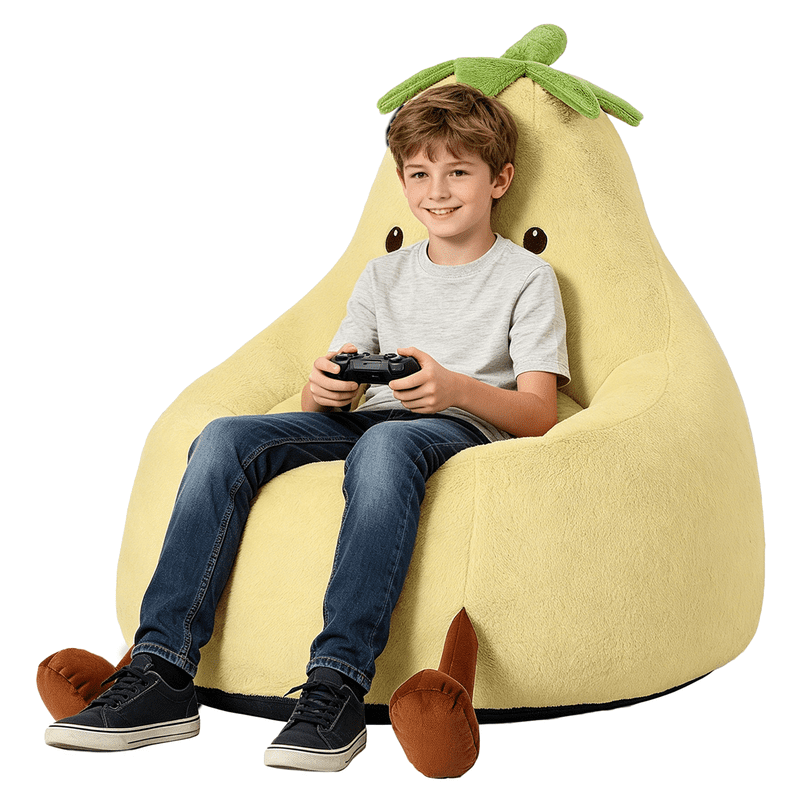 Simple Deluxe 2.5 ft Kids Bean Bag Chair, Faux Rabbit Fur Round Sofa with Handle and Washable Cover, Yellow