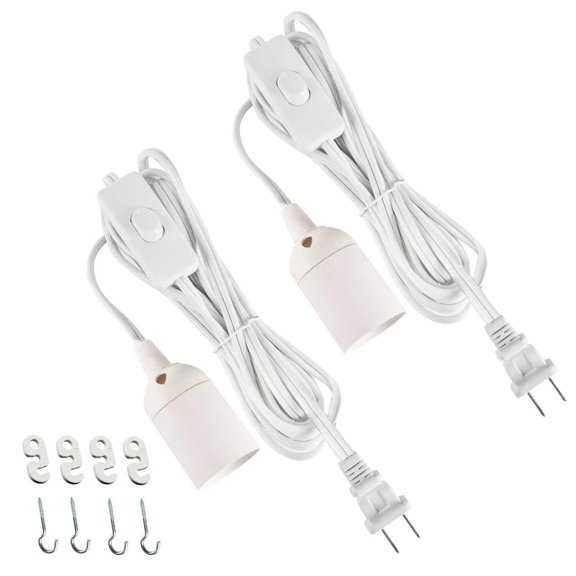 Simple Deluxe 15 Feet 360W Extension Hanging Lantern Pendant Light Lamp Cord Cable E26 Socket On/Off Switch (No Bulb Included), 2 Pack, White