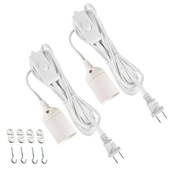 Simple Deluxe 20 Feet 360W Extension Hanging Lantern Pendant Light Lamp Cord Cable E26 Socket On/Off Switch (No Bulb Included), 2 Pack, White