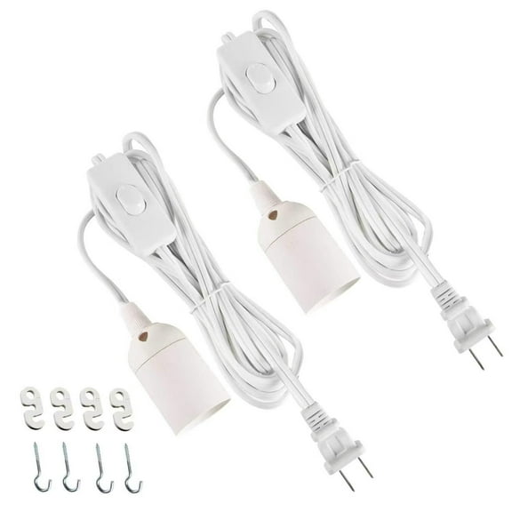 Simple Deluxe 20 Feet 360W Extension Hanging Lantern Pendant Light Lamp Cord Cable E26 Socket On/Off Switch (No Bulb Included), 2 Pack, White