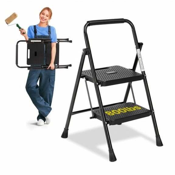 Simple Deluxe 2 Step Ladder, Folding Step Stool, Portable Ladder with Wide Non-Slip Pedal, 800lbs Lightweight Step Ladder for Home, Kitchen, Office, Indoor, Outdoor