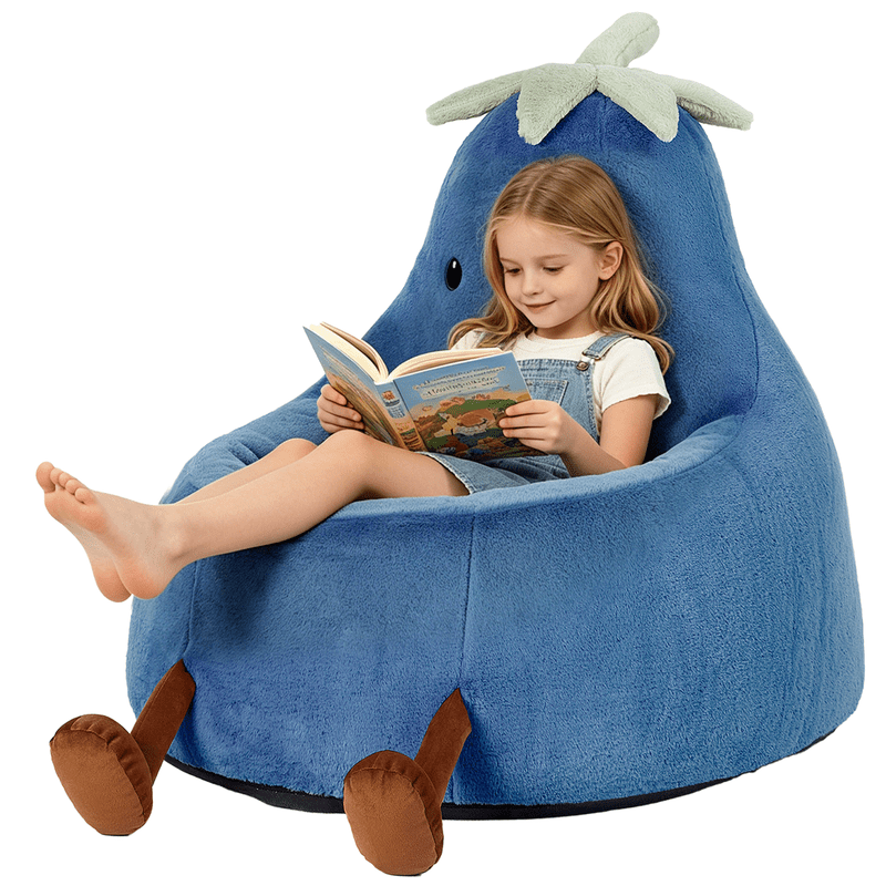 Simple Deluxe 2 ft Kids Bean Bag Chair, Faux Rabbit Fur Round Sofa with Handle and Washable Cover, Dark Blue