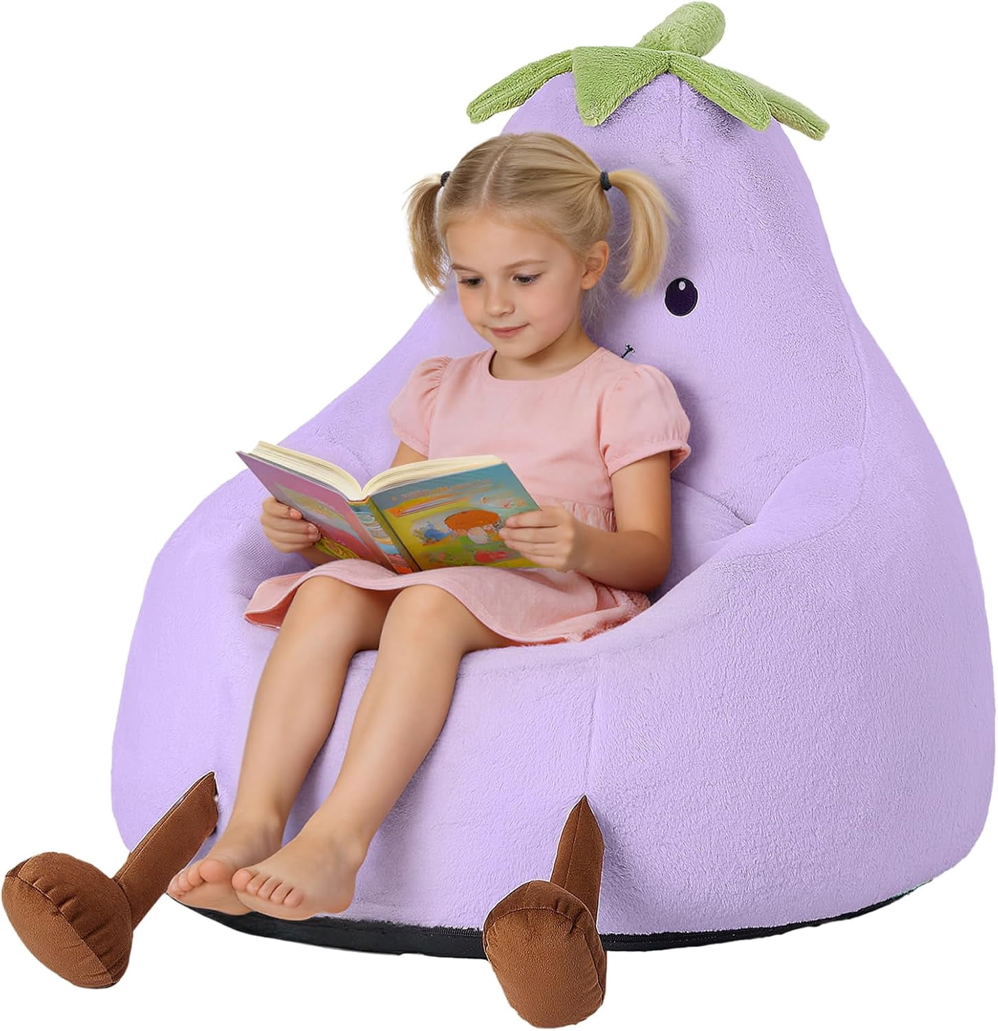 Simple Deluxe 2 ft Kids Bean Bag Chair, Faux Rabbit Fur Round Sofa with Handle and Washable Cover, Purple
