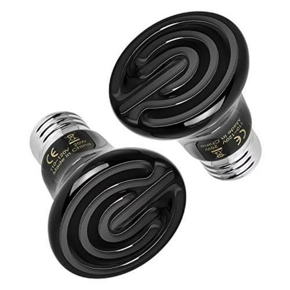 Simple Deluxe 25W Mini Ceramic Heat Emitter Reptile Heat Lamp Bulb No Light Emitting Brooder Coop Heater for Amphibian Pet & Incubating Chicken, 2-Pack