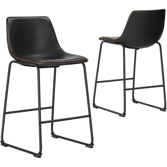 Simple Deluxe 26 Inch Counter Height Chairs Set of 2, Island Stools with Back, Faux Leather Counter Stools with Metal Legs and Footrest, Armless Dining Chairs for Kitchen Island, Black