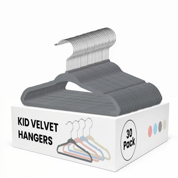 Simple Deluxe 30 Pack Kids Velvet Hangers, Non-Slip Space Saving Baby Hanger for Infant & Toddler Clothes, 11 Inch Lightweight Durable Children Hangers for Closet, Grey