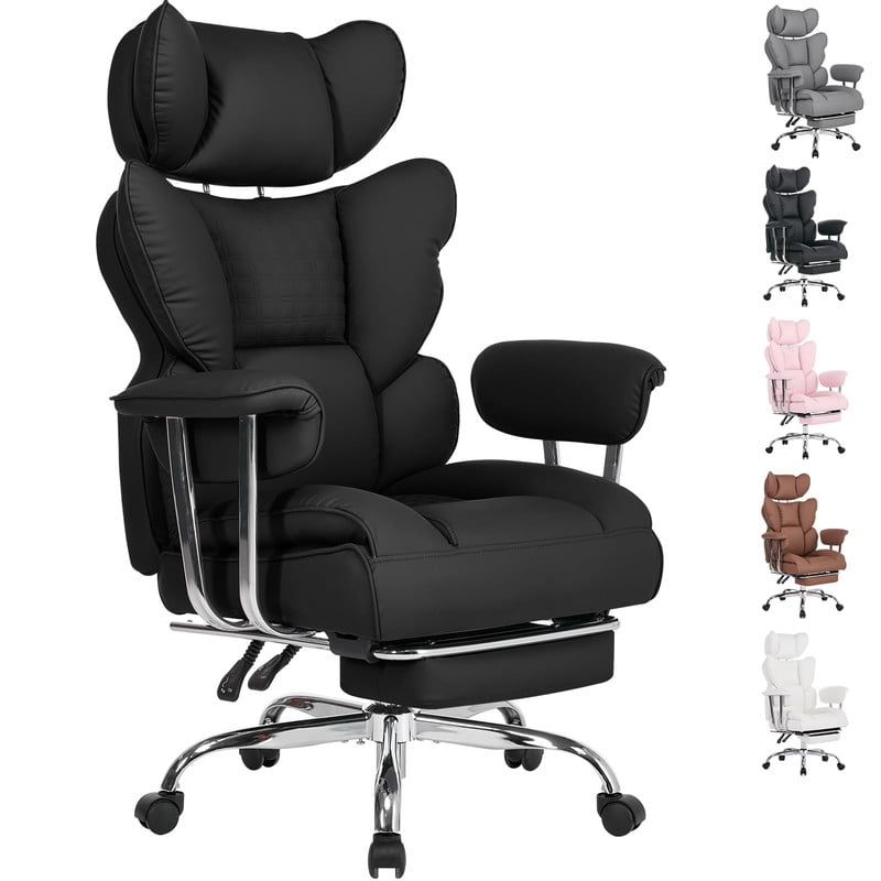 Simple Deluxe 350lbs Executive Heavy Duty Office Chair for Big & Tall, PU Leather Ergonomic Reclining Desk Chair with Footrest, Pocket Spring Cushion, Black