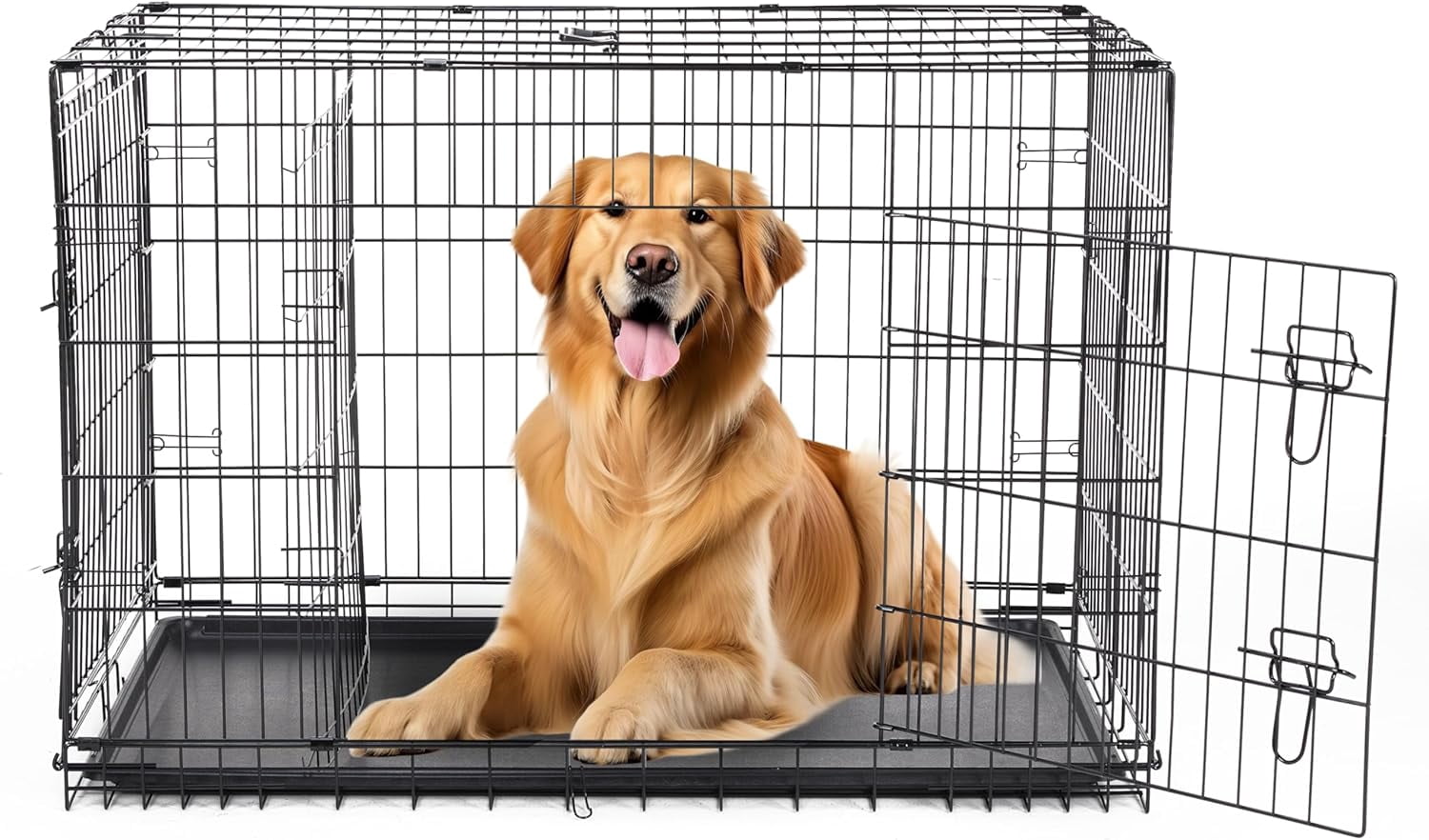 View of Simple Deluxe 42-Inch Large Dog Crate with Divider, Double Door Folding ...