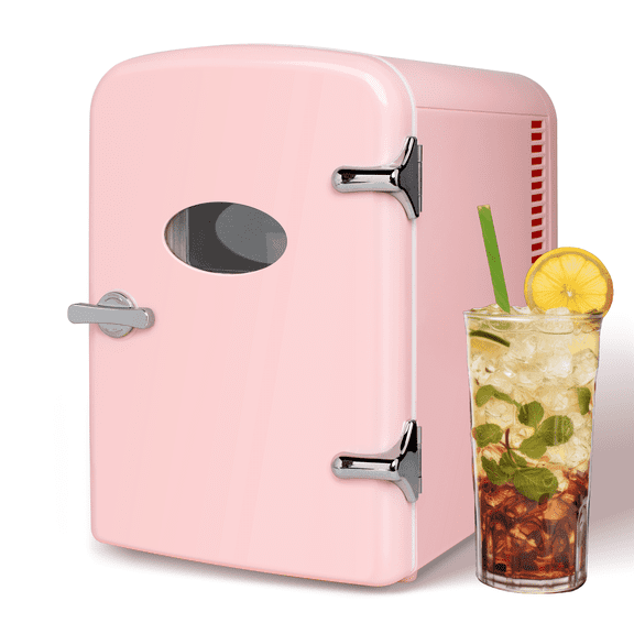 Simple Deluxe 4L/6 Can Mini Fridge with Observation Window, Portable Cooler & Warmer Freon-Free Small Refrigerator, Provide Compact Storage for Skincare, Beverage, for Bedroom, Office, Dorm, Pink