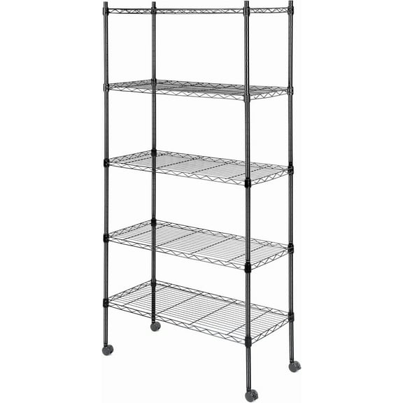 Simple Deluxe 5-Tier Heavy Duty Wire Shelving Unit, Adjustable Metal Storage Rack for Kitchen, Pantry, Garage, Black, 24" W x 14" D x 59" H