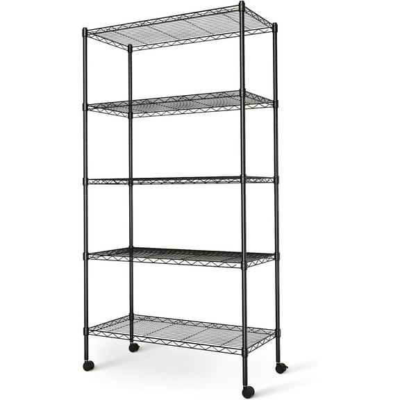 Simple Deluxe 5-Tier Heavy Duty Wire Shelving Unit, Adjustable Metal Storage Rack for Kitchen, Pantry, Garage, Black, 30" W x 14" D x 65" H